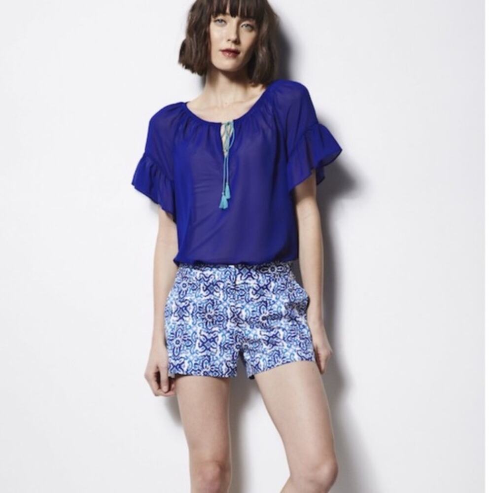 Milly for Design Nation Blue White Scroll Print Sateen Shorts 4